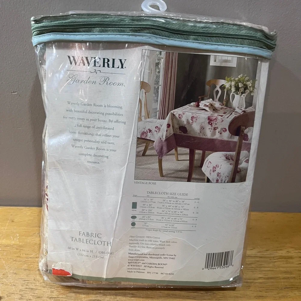 Waverly Garden Room Norfolk Vtg Rose Fabric Tablecloth 60x84 Oblong Cotton New